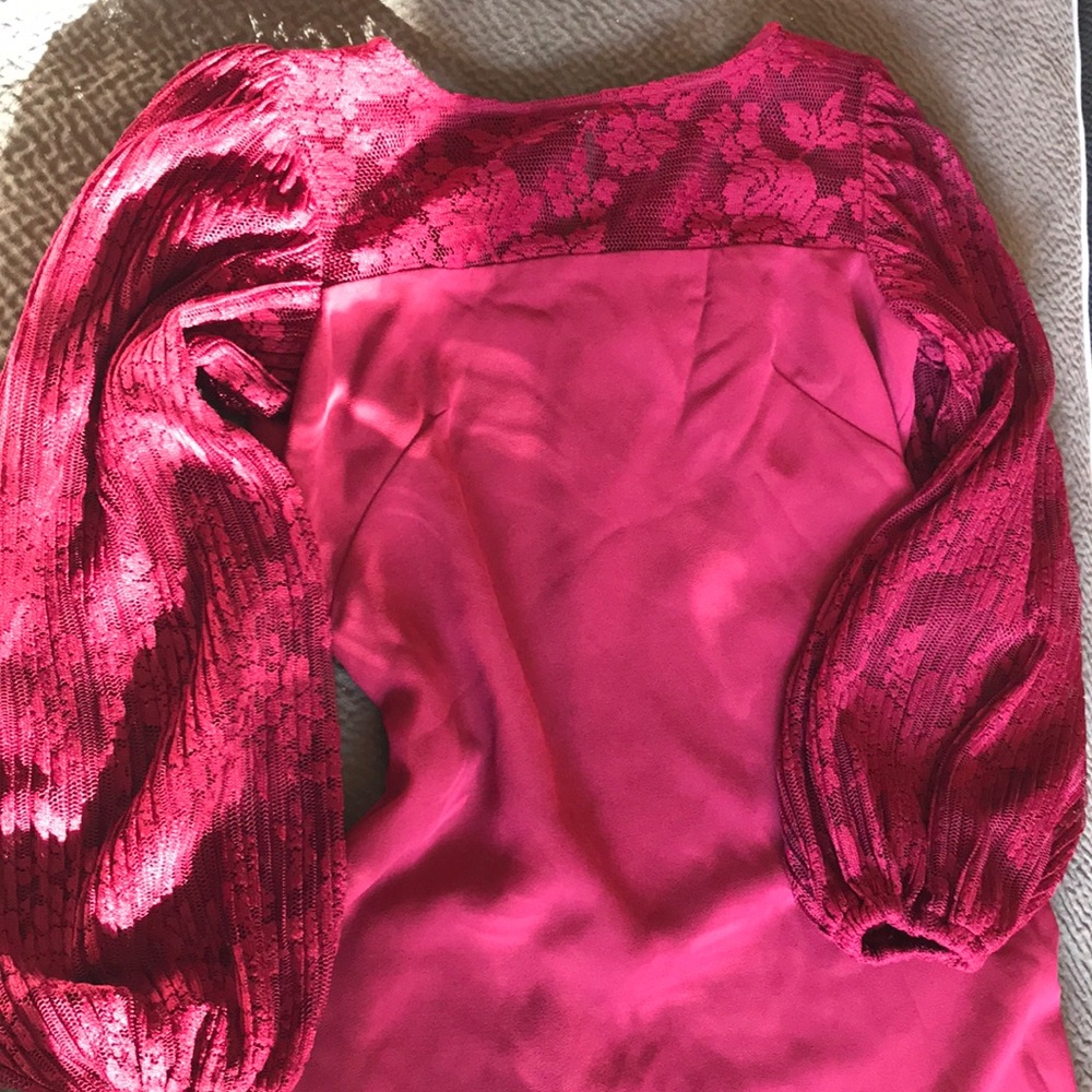 WHBM lace long sleeve shift wine burgundy bell red - Picture 2 of 8